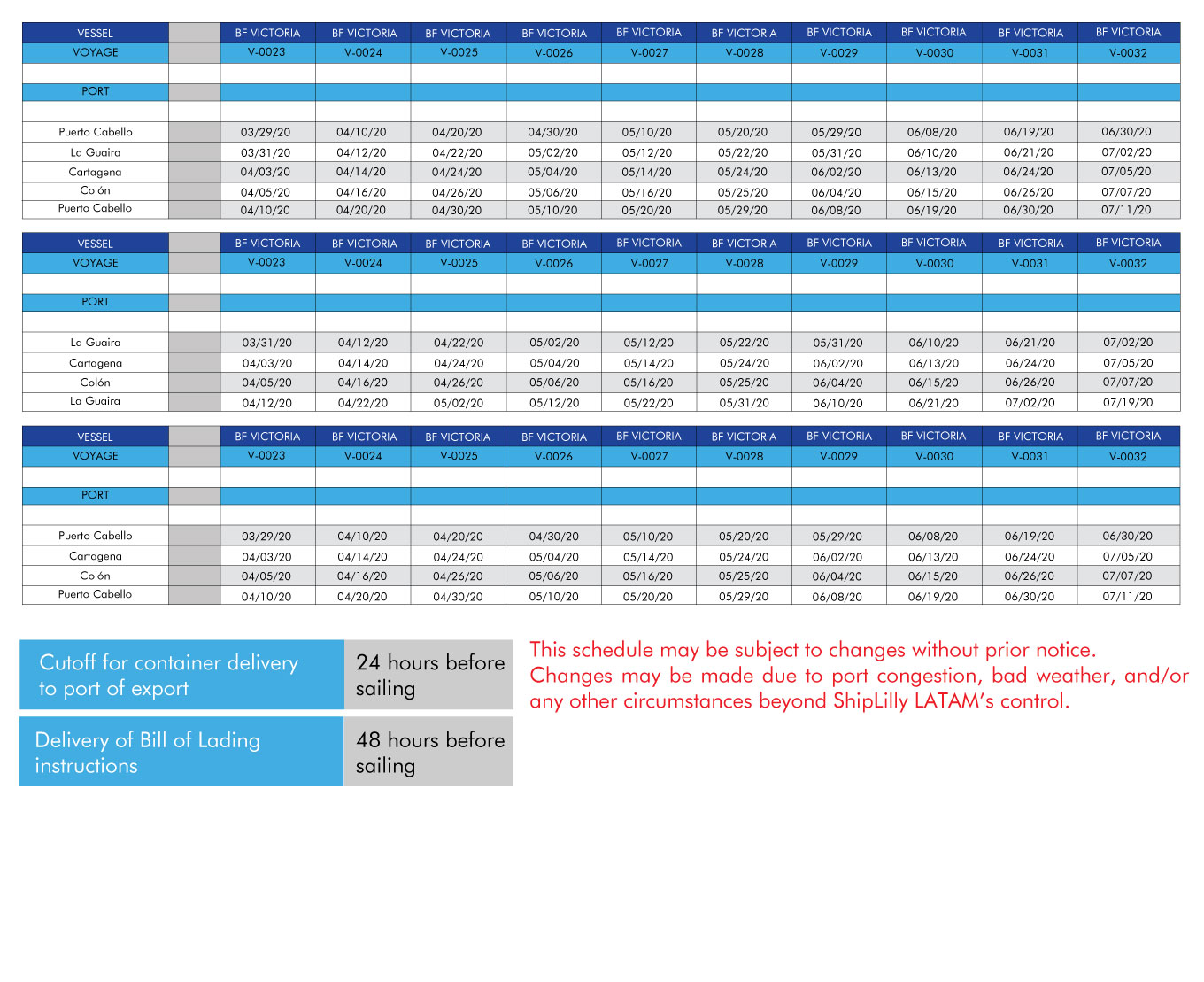 Sailing Schedule ShipLilly LATAM