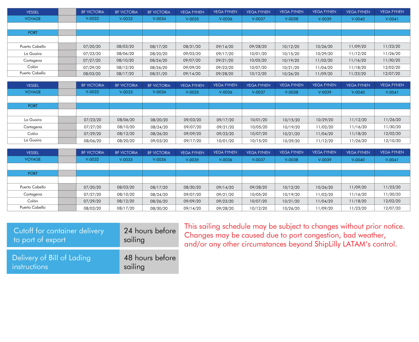 Sailing Schedule ShipLilly LATAM